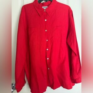 Chico's vintage Vibrant Red Casual Button Down Shirt linen XL tropical boho